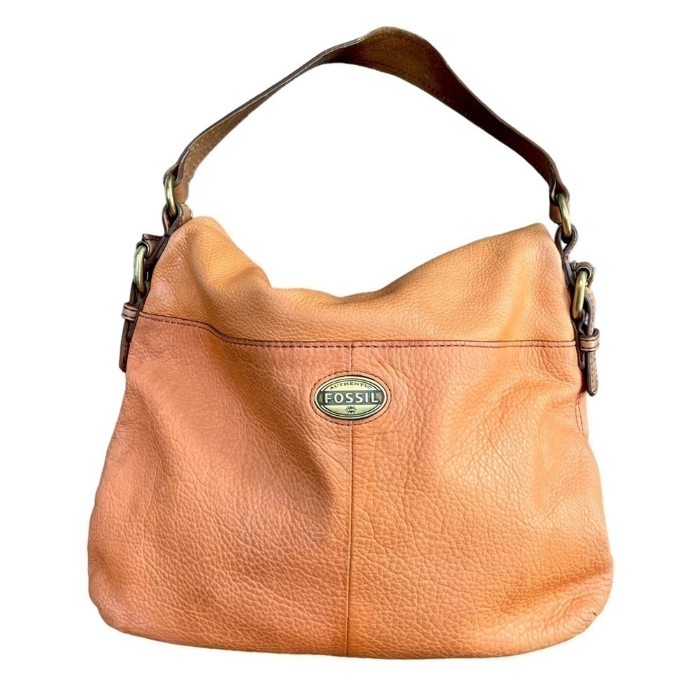 Fossil Explorer Leather Foldover Crossbody Hobo Bag Distressed Orange Boho